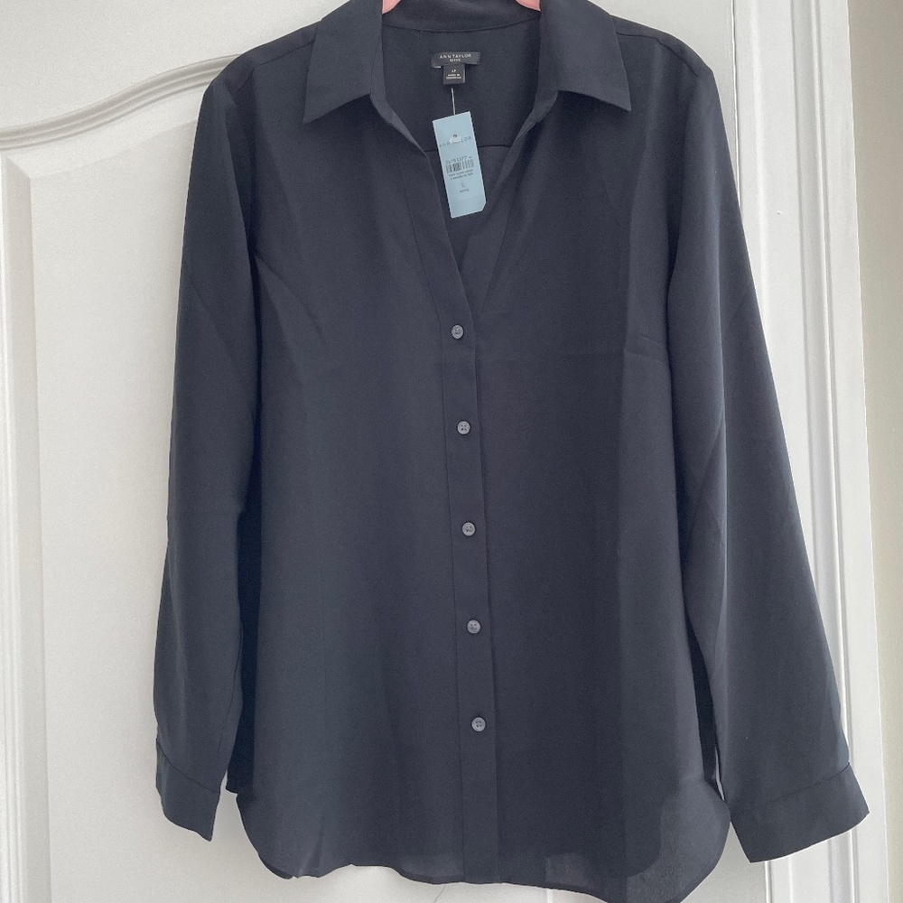 Ann Taylor Black Blouse Large Petite